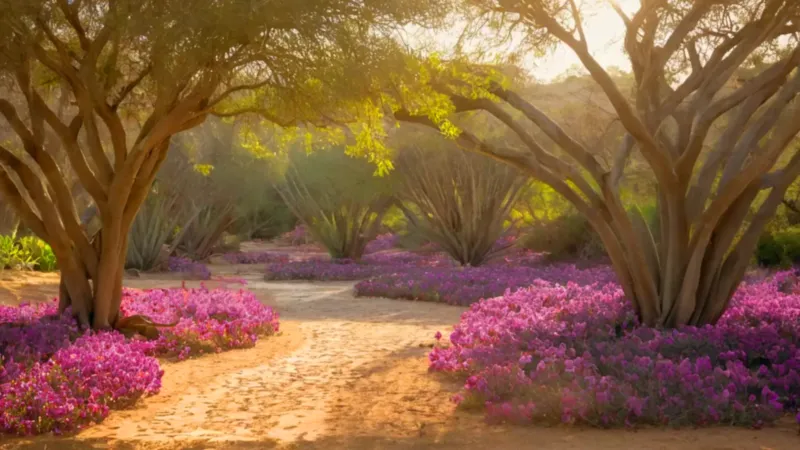 Atardecer dorado en el jardín botánico