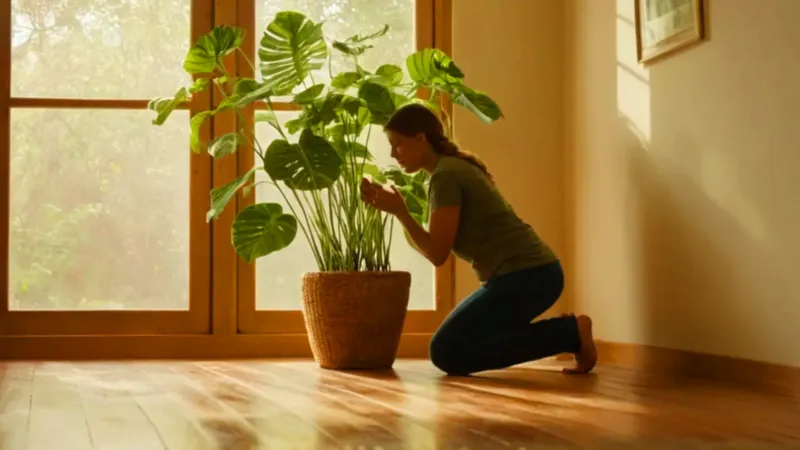 Persona cuidando sus plantas con serena dedicación