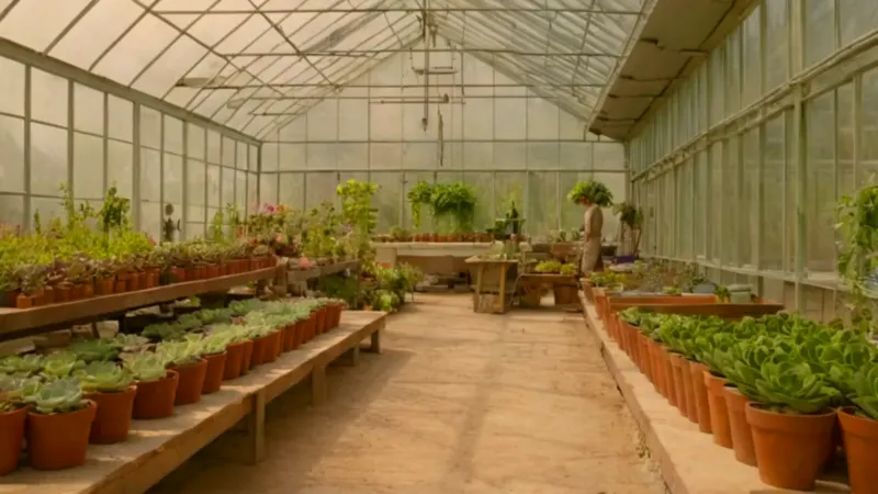 Alguien cuida suculentas en un invernadero