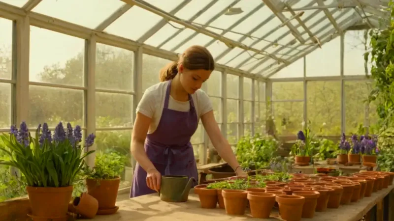 Jardinero cuida plantas en un invernadero