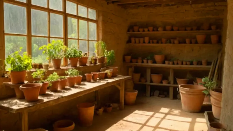 Un jardinero trabaja concentrado en su cobertizo