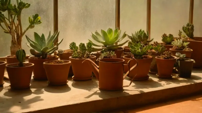 Persona cuidando plantas en un invernadero
