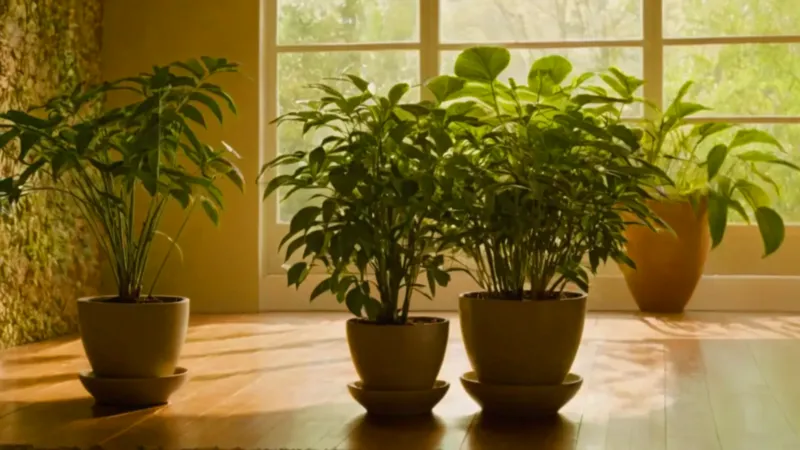 Persona cuidando plantas en una habitación soleada