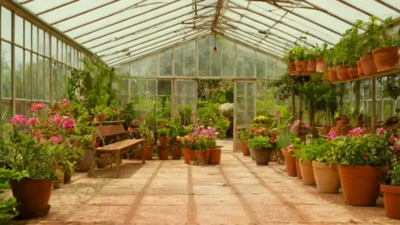 Un jardinero cuida plantas en un invernadero