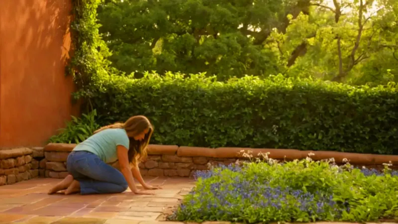Una figura cuida las flores del jardín