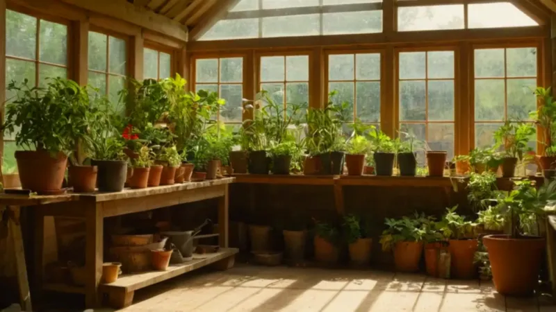 Alguien trasplanta una planta en un cobertizo