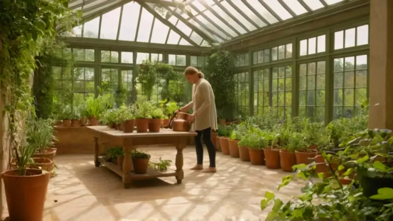 Alguien cuida plantas en un invernadero
