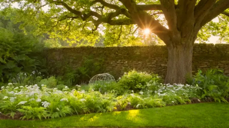 Persona cuidando el jardín al atardecer