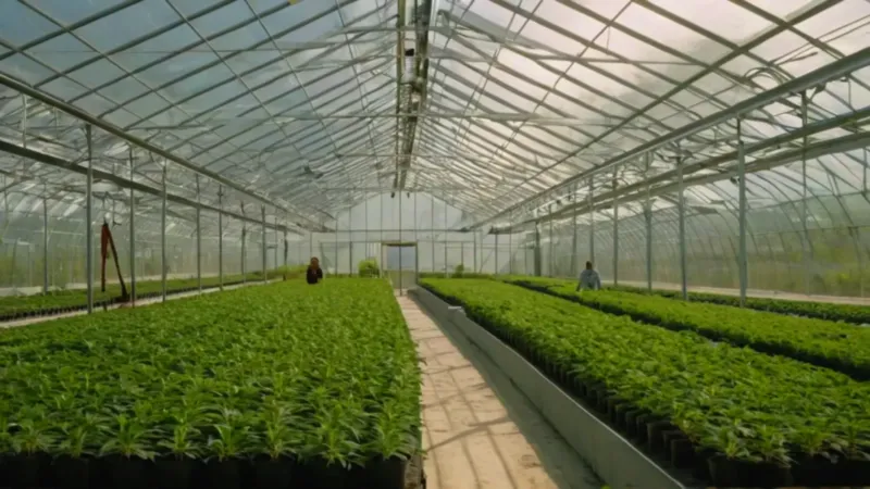 Un trabajador en un invernadero de cannabis