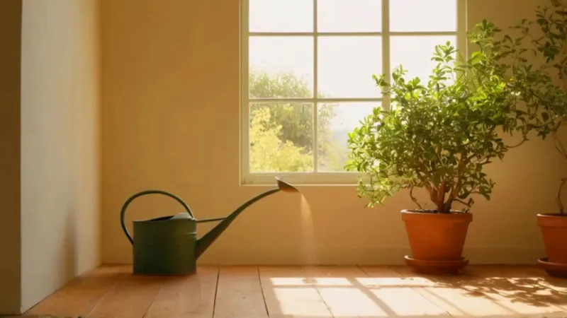 Una persona riega una planta con serenidad