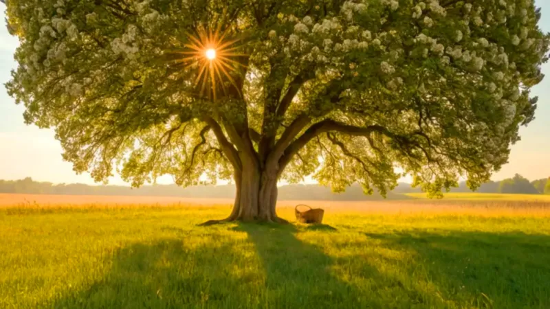 Una persona recoge flores de un tilo