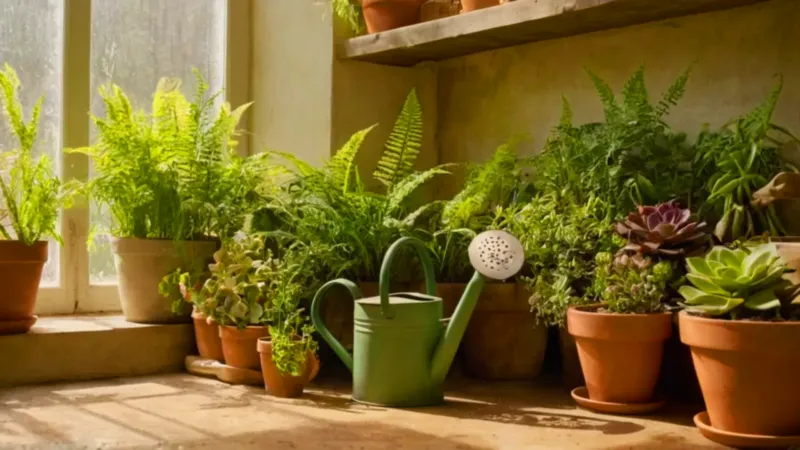 Cuidando plantas dentro de un invernadero