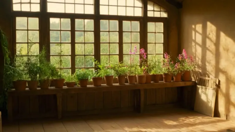 Una mujer rodeada de plantas y luz