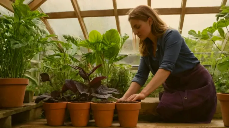 Alguien cuida plantas en el invernadero