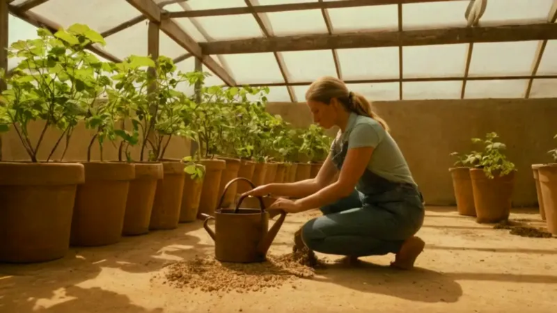 Alguien cultiva en un invernadero soleado