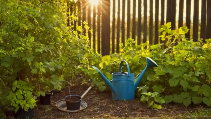Una persona cuida zarzamoras en el jardín