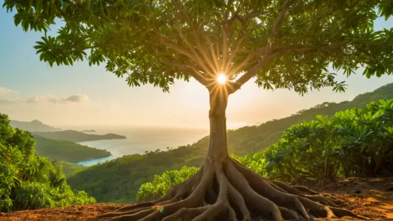 Escena de cosecha en una ladera tropical