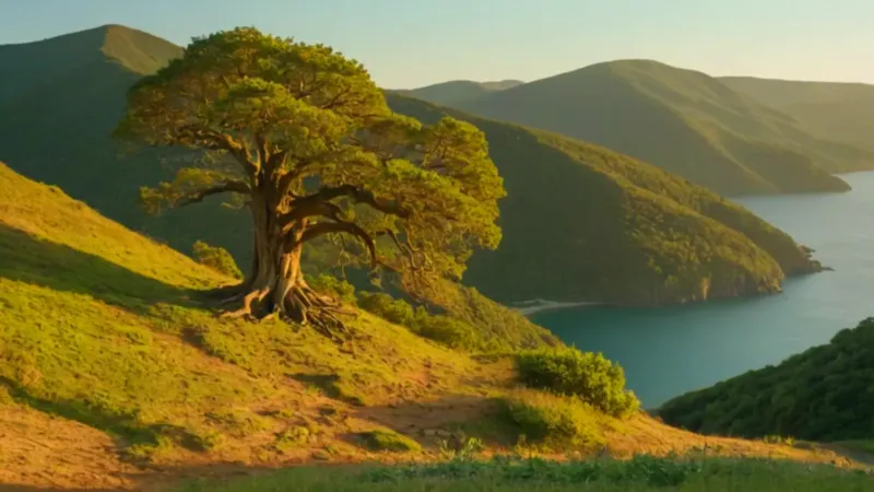 Un árbol inmenso domina el paisaje costero