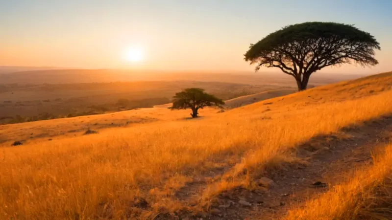 Atardecer solitario en la sabana dorada