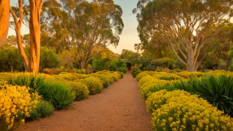 Atardecer dorado en un jardín solitario