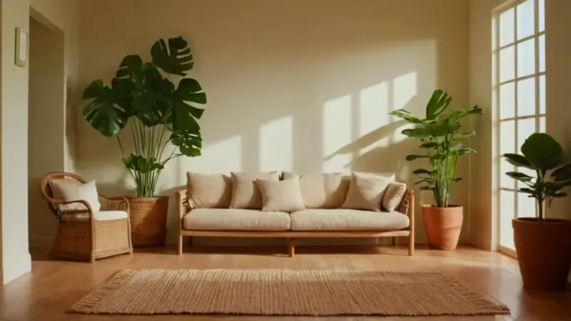 Alguien riega plantas en una habitación soleada