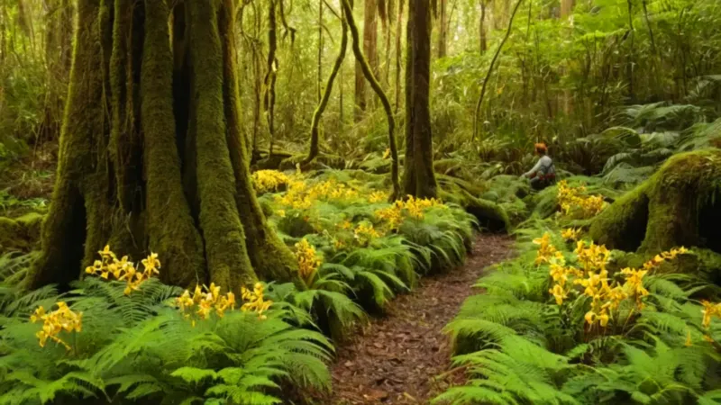 Un investigador en la selva exuberante