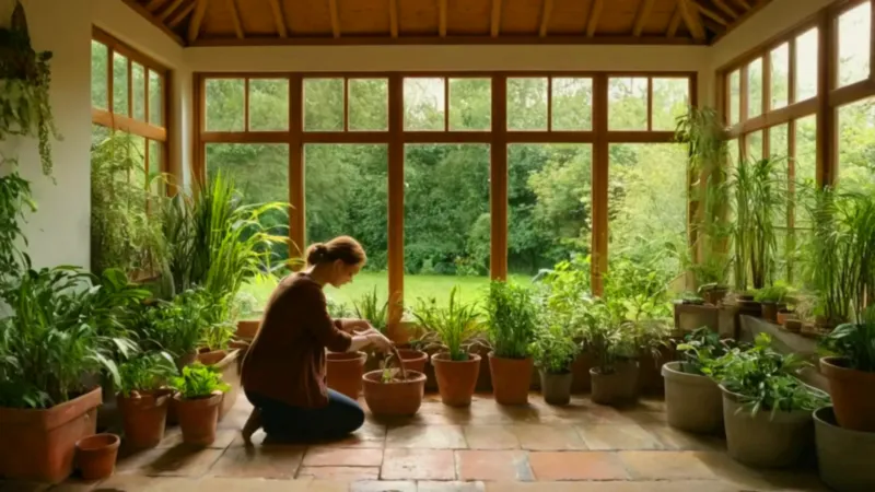 Alguien cuida plantas en un invernadero