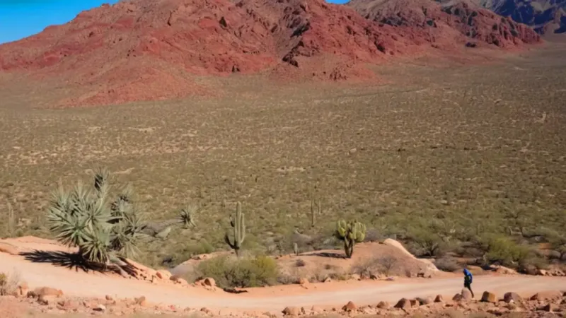 Hombre solitario en el árido paisaje