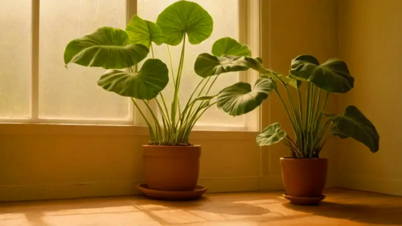 Una persona cuida su planta al sol