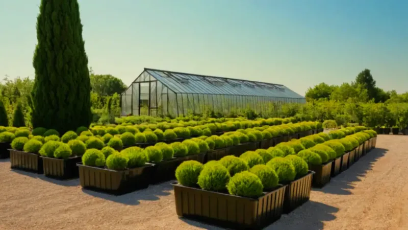 Una persona observa un vivero de coníferas