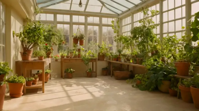 Alguien trasplanta en un invernadero luminoso