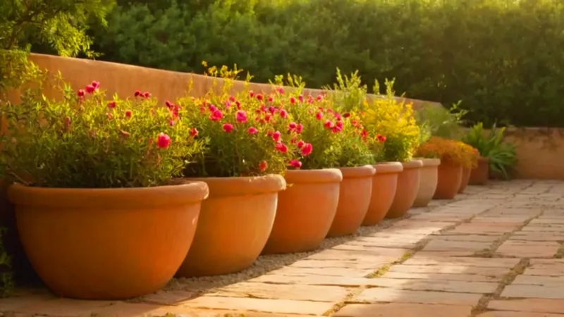Persona cuidando su jardín al atardecer