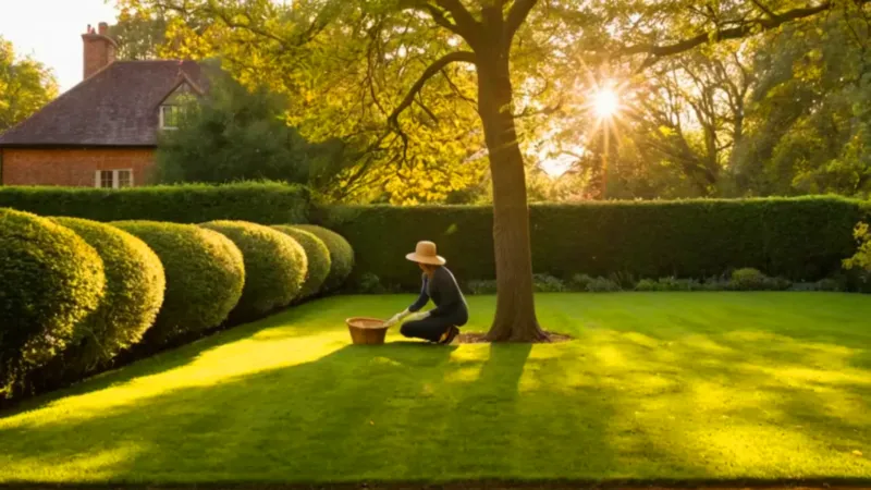Jardinero inspecciona un seto enfermo