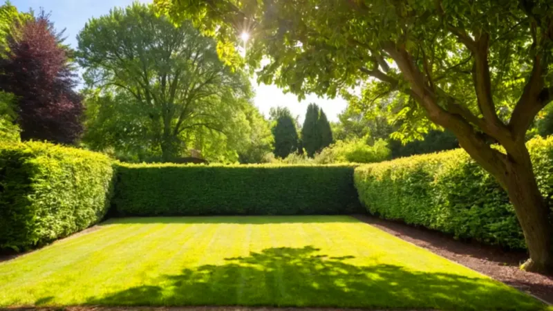 Persona podando un seto al sol
