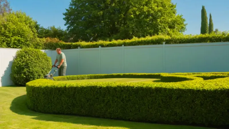 Una persona poda un seto al sol