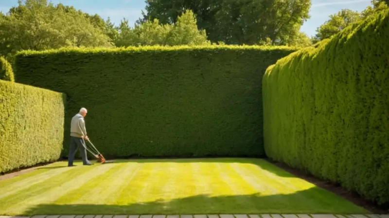 Alguien poda el jardín bajo el sol