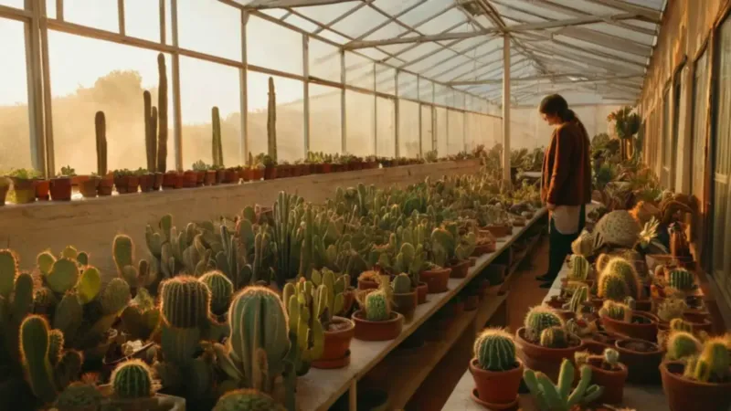 Un invernadero de cactus en sereno reposo
