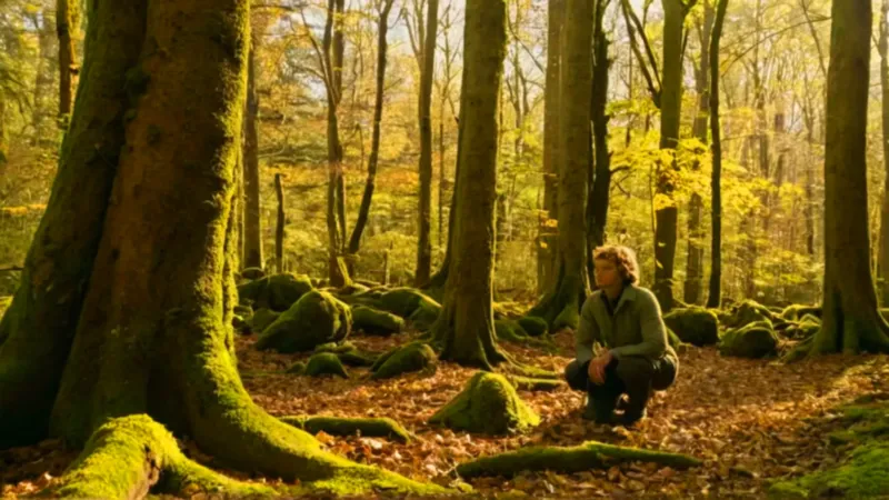 Alguien extrae una raíz en el bosque