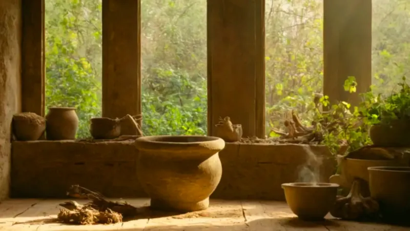 Figura trabajando raíces en serena luz