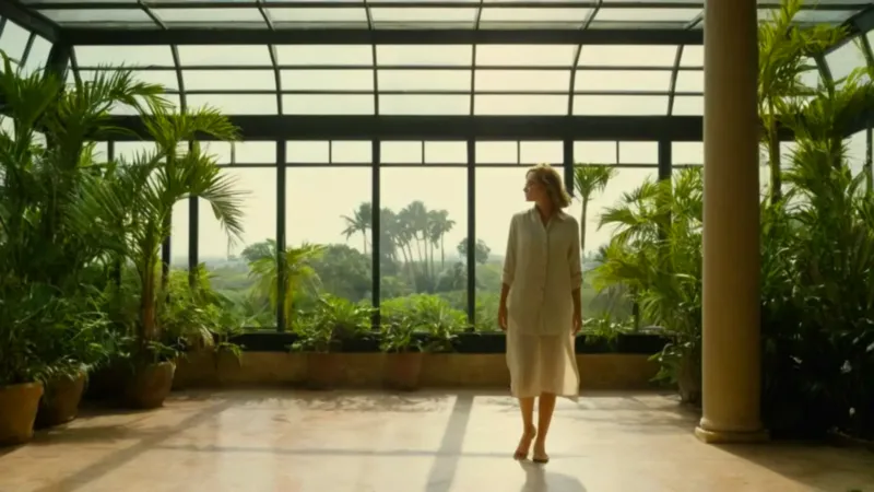 Mujer a contraluz en un invernadero