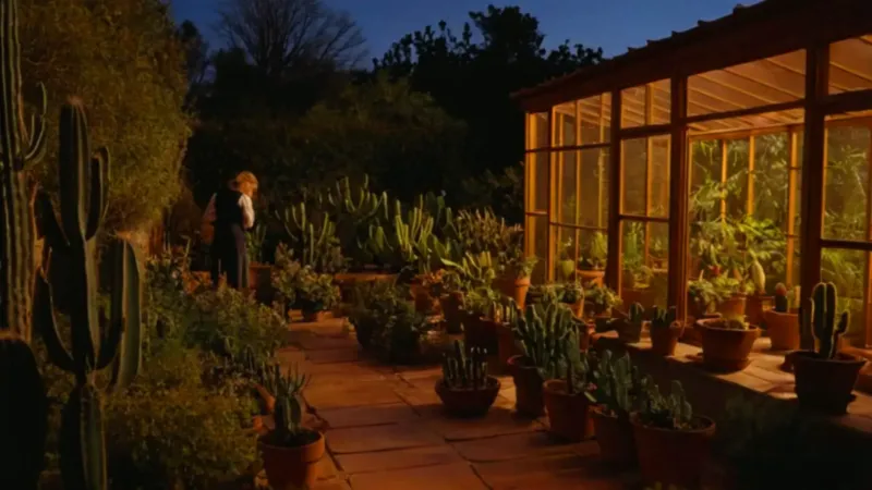 Silencioso cuidado de un cactus al atardecer