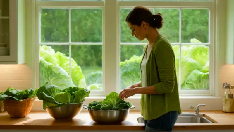 Una persona prepara verduras en la cocina