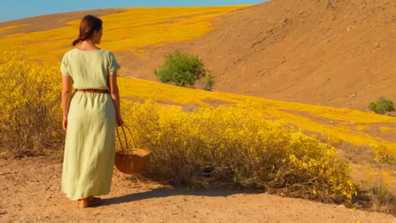 Una mujer recoge flores bajo el sol