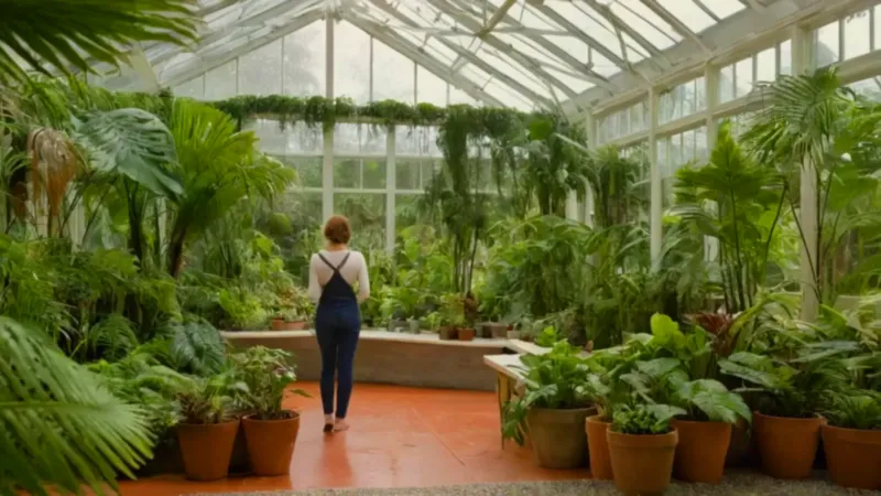 Persona en una selva de invernadero