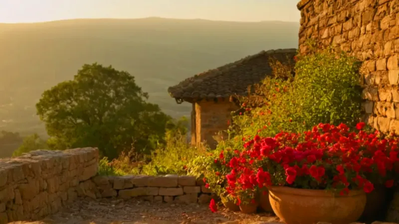 Figura cultivando un jardín al atardecer