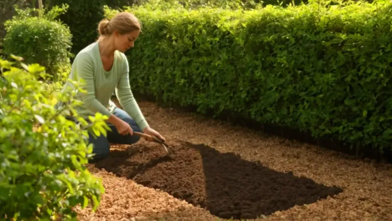 Alguien planta un rosal en el jardín
