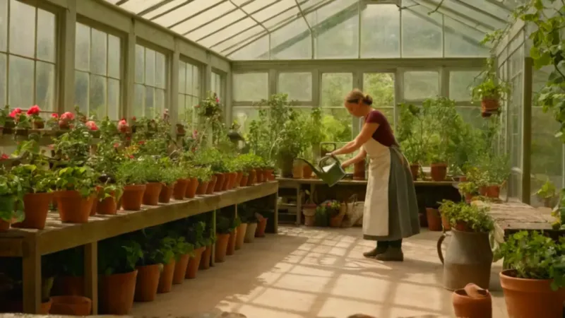 Persona cuida plantas en el invernadero