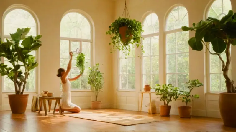 Una persona riega plantas al sol