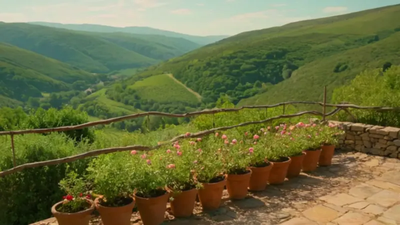 Un jardinero poda rosas sobre el valle