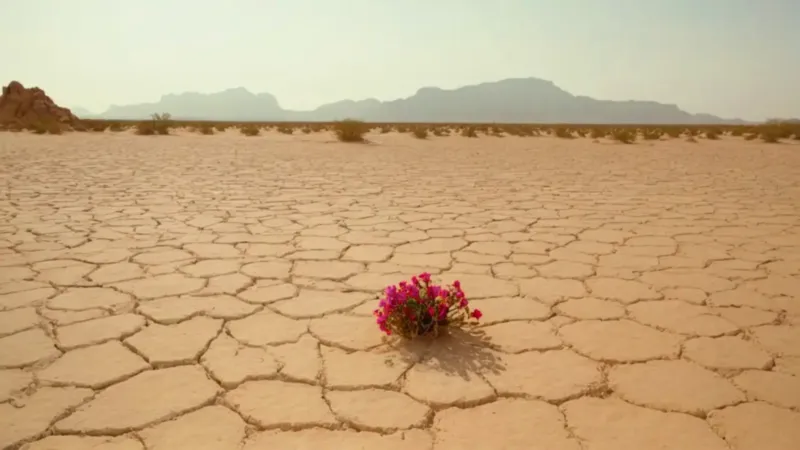 Persona arrodillada ante la rosa del desierto